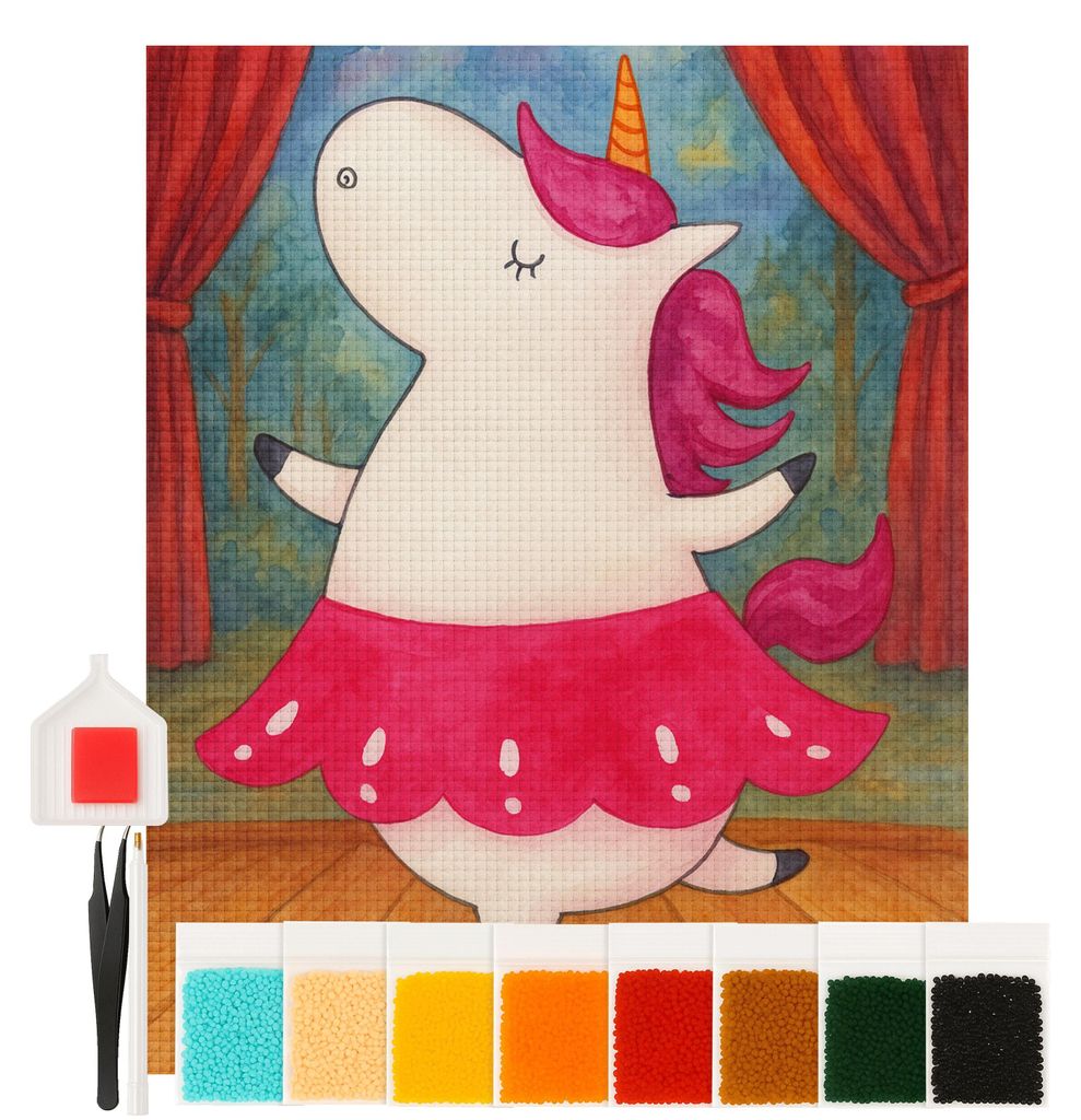 Mr. & Mrs. Panda Diamond Painting Einhorn Ballerina Design 40 x 50 cm Mit Rahmen - Weiß - Geschenk, diamant bilder, Geburtstag, set, Tanzen, stras...