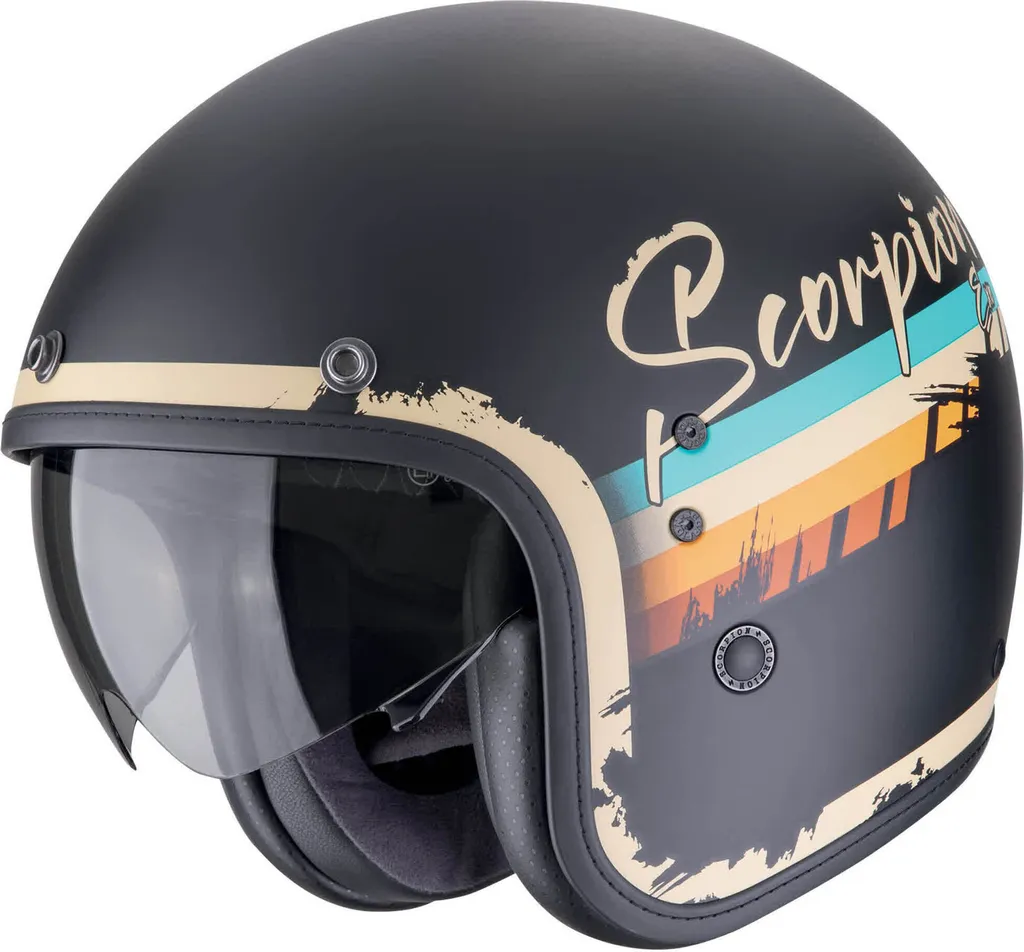 Casque Jet Rétro Scorpion Belfast Evo Adonis Noir Beige XL pour Scooter