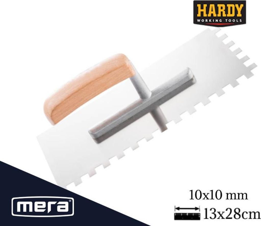 Edelstahl-Zahnspachtel 10x10mm 13 x 28 cm Hardy