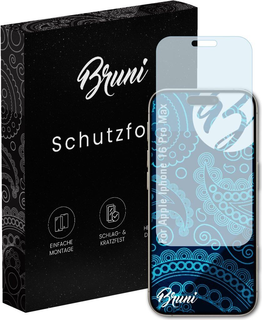Bruni Basics-Clear 2x Schutzfolie kompatibel mit Apple iPhone 16 Pro Max Folie
