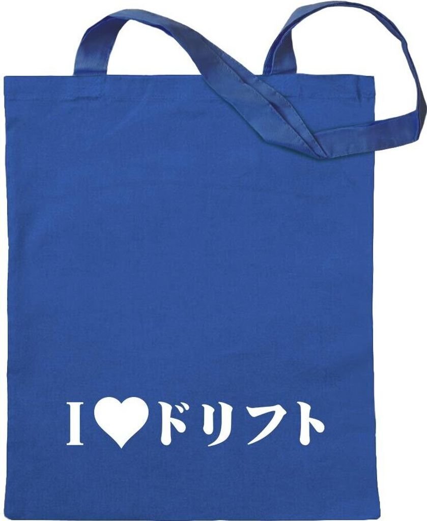Kiwistar - Baumwolltasche - royalblau - I Love Drift - Tragetasche Stoffbeutel Umhängetasche Langer Henkel