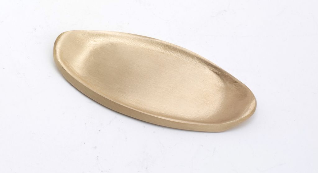 Kerzenteller, Dekoteller oval in Messing Gold matt satiniert (Innen 9 x 4 cm) für Ovalkerzen, Ellipsenkerzen