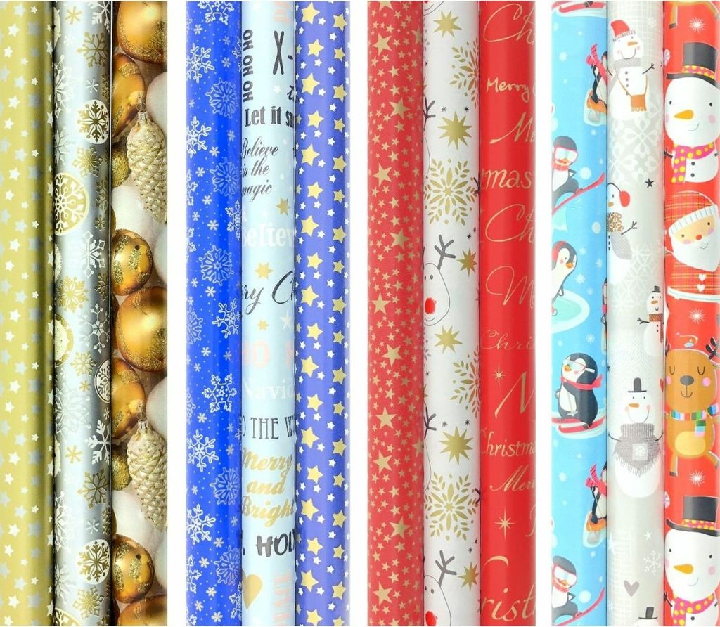 CHRISMAS COMPLETE Geschenkpapier – Weihnachtspapier für Weihnachten – 3 Meter x 70 cm – 12 Rollen