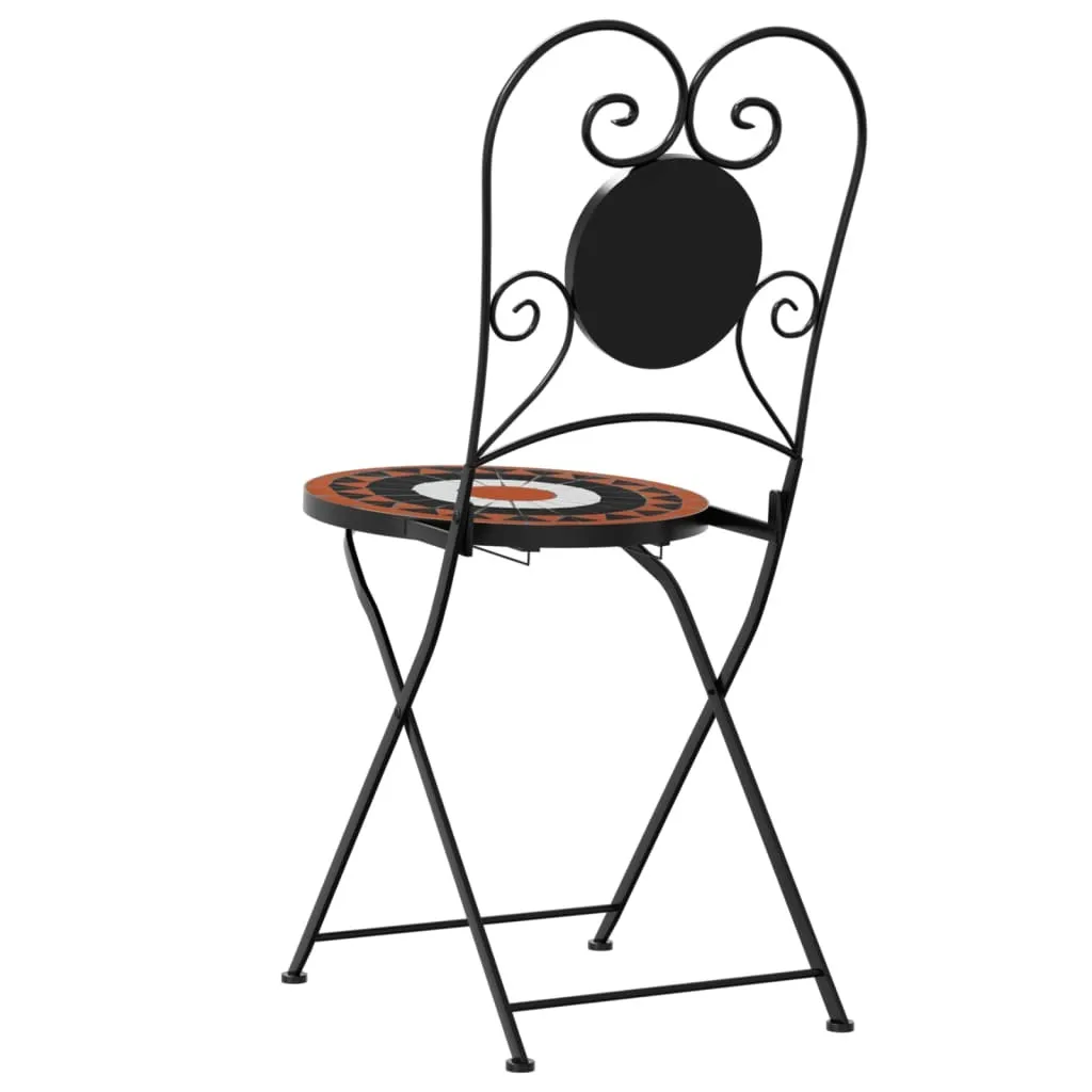 vidaXL Chaises de bistrot 2 pcs pliables en céramique terre cuite et blanc - 7