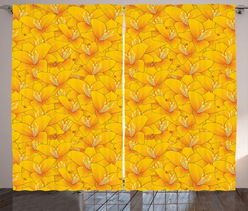Rideau Anti-Vis-à-Vis Orange 280x225 cm, Solution Déco Lys Floral