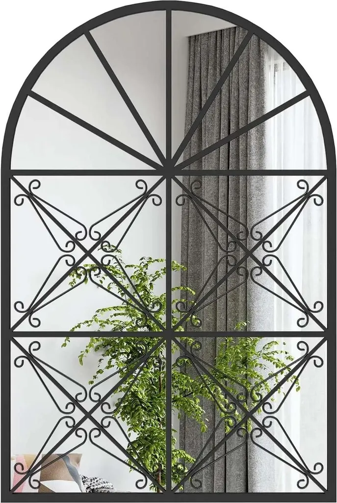 Miroir industriel en métal noir 58x87 cm avec crochets de suspension
