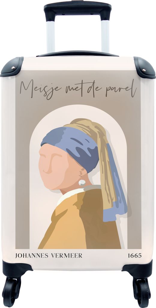 MuchoWow MuchoWow Koffer Handgepäck Trolley Rollkoffer Kleine Reisekoffer mit 4 Rollen - Pastell - Mädchen mit Perlenohrring - Braun - Alte M...