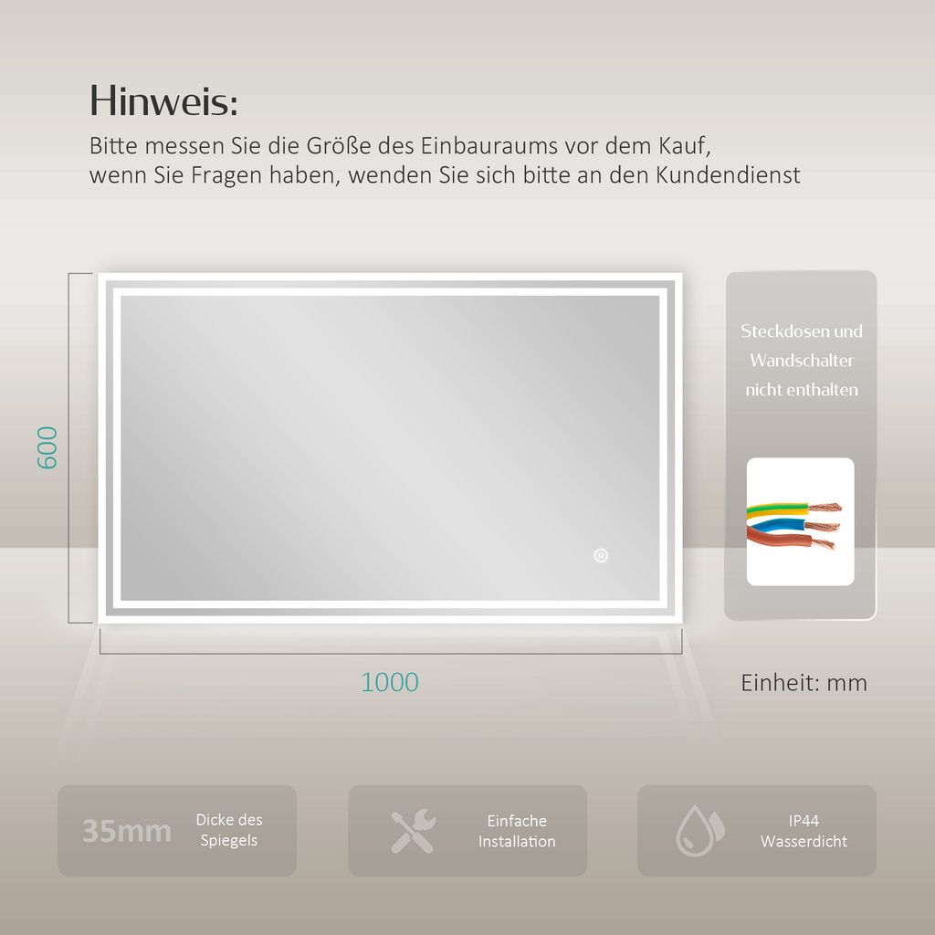 VidaXL LED Badezimmerspiegel 100x60cm | Energiesparend Mit 30 LEDs | Warmweiß Beleuchtung