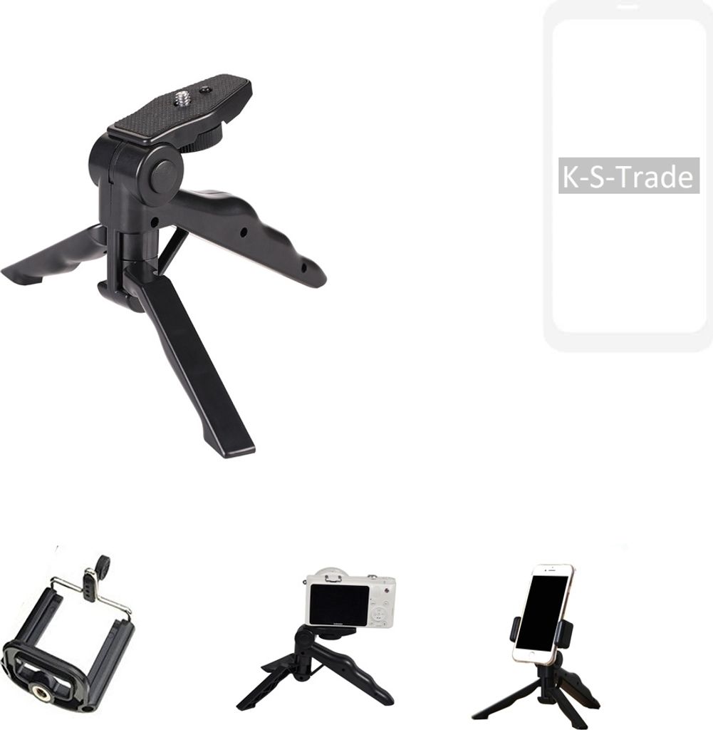 K-S-Trade Stativ Tisch-Ständer Dreibein Handy-Stativ Ständer kompatibel mit LG Electronics G8X THinQ Mini-Stativ Smartphone Tripod Handy-Stativ aus