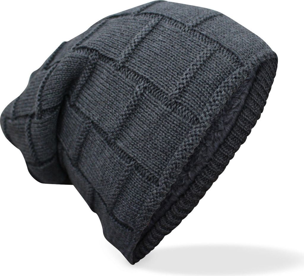 Damen Herren Strickmütze Slouch Beanie Mütze Flechtmuster Stern Wintermütze Dunkelgrau Modell 2