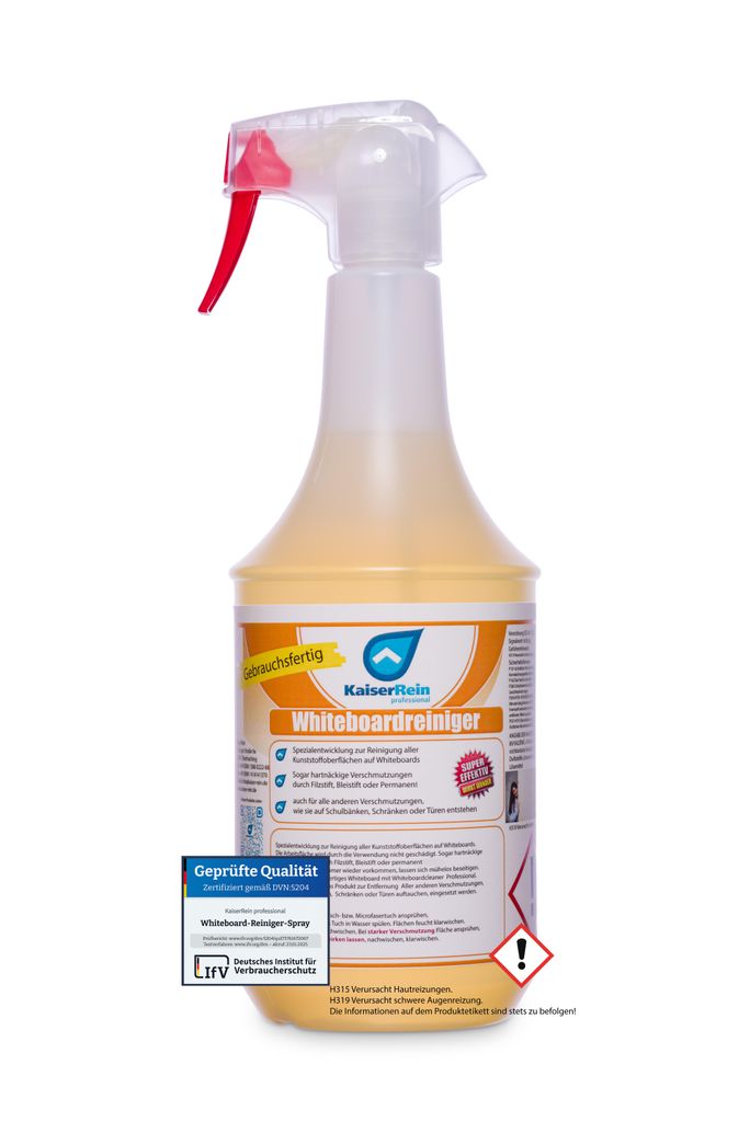 KaiserRein 1L Whiteboard Reiniger Spray vielseitig verwendbar für Kunststoffoberflächen I Whiteboardreiniger gegen permanent Stifte I Tafelreiniger