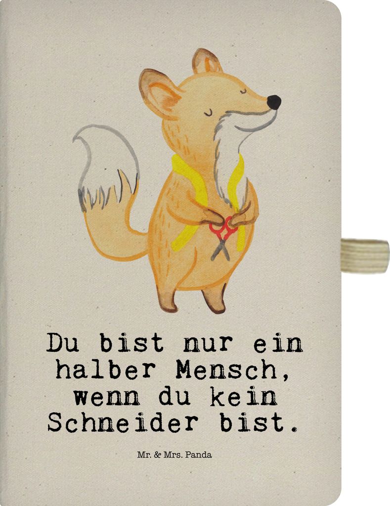Mr. & Mrs. Panda DIN A4 Baumwoll Notizbuch Schneider Herz - Transparent - Geschenk, Skizzenbuch, Tagebuch, Adressbuch, Journal