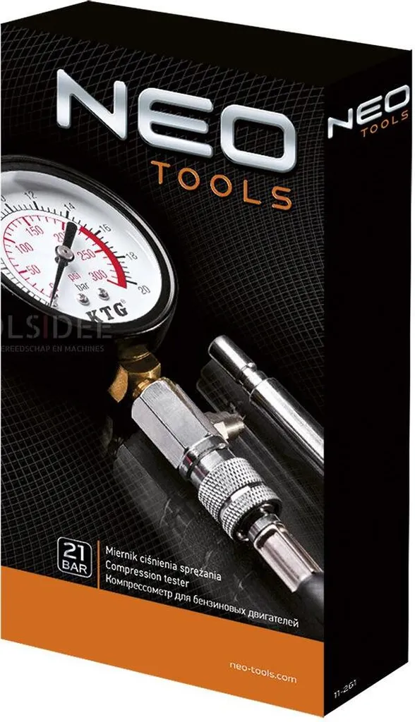 Manomètre compression NEO TOOLS 20 bars avec jeu d'embouts universels