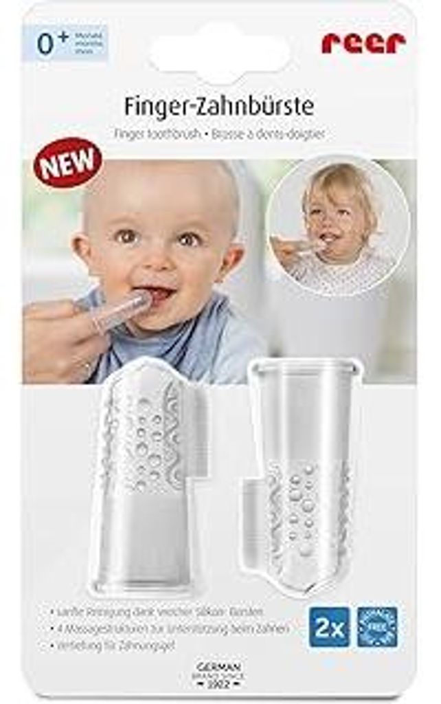 reer 79249 Finger-Zahnbürste Silikon 2 Stück, Baby-Zahnbürste aus Silikon, latexfrei, transparent 9 g
