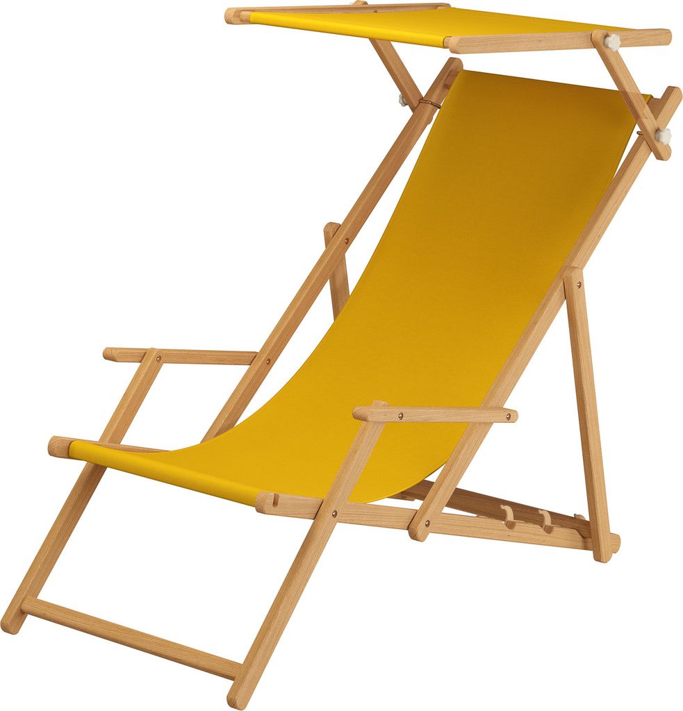 Gartenliege gelb Strandliege Sonnenliege Holz Relaxliege Sonnendach Deckchair Strandstuhl 10-302NS