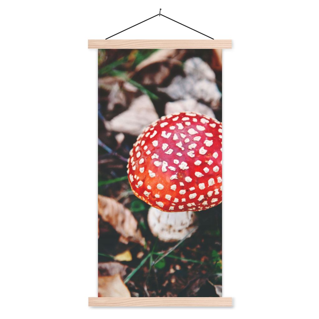 MuchoWow Textilposter Herbst - Pilz - Blätter - Natur 60x120 cm mit holzfarbenen Rahmen - Holz