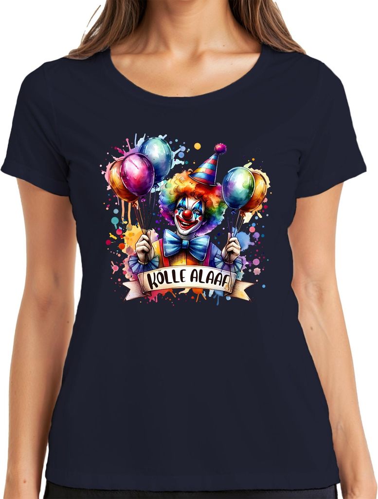 Kölle Alaaf Karneval Köln Clown Luftballons bunt Fasching Damen T-Shirt, Navy, S