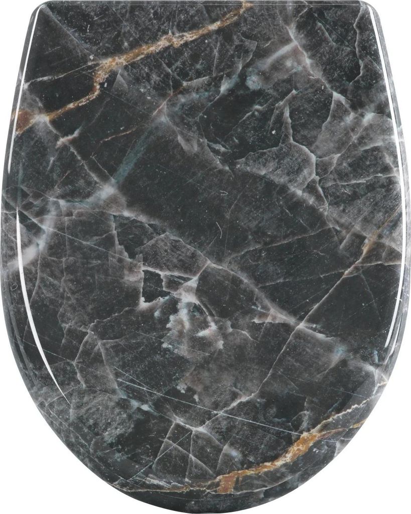 Toilettensitz - Vorne Offen - Soft-Close Absenkautomatik - Kunststoff - Schwarzes Marmor-Motiv - Lavendel