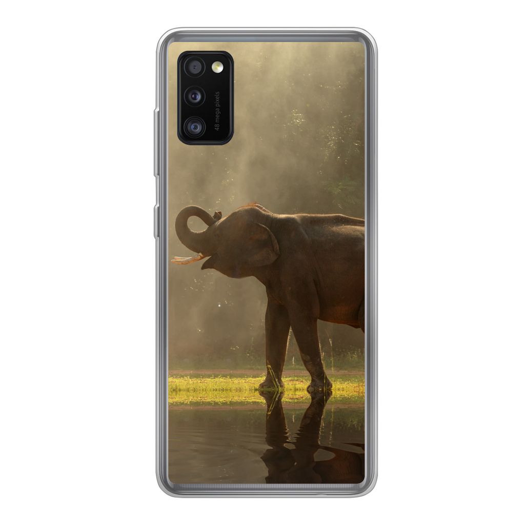 MuchoWow Handyhülle Schutzhülle Hülle für Samsung Galaxy A41 Elefant - Wasser - Tiere - Natur Silikon Softcase Handy Hülle - Mobiltelefon
