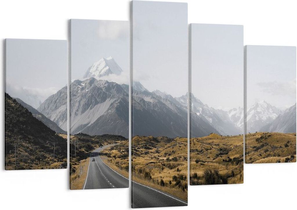 Bild auf Leinwand - Leinwandbild - 5 Teile - Weg Berg Gipfel - 150x100cm - Wand Bild - Wanddeko - Wandbilder - Leinwanddruck - Bilder - Wanddekorat...