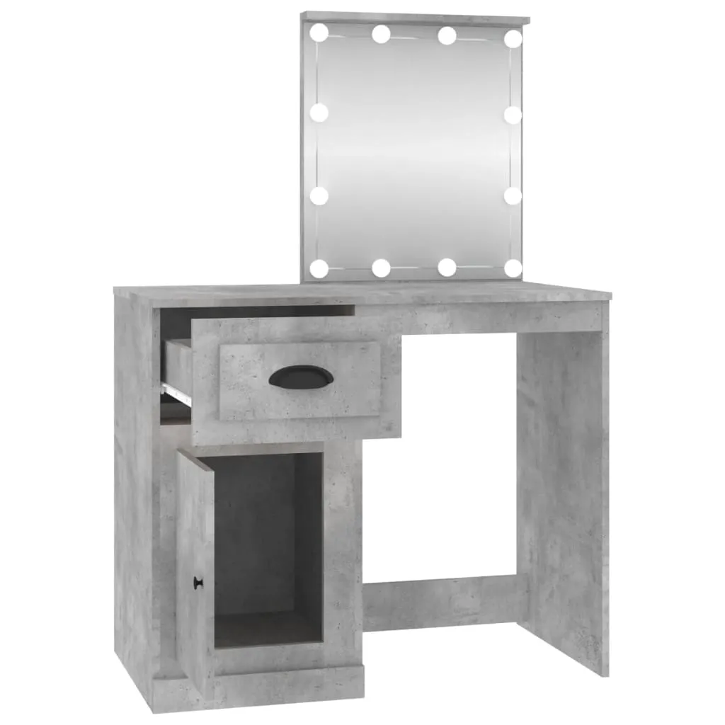 Meuble Coiffeuse LED Gris Béton 90 cm avec Miroir et Finition Composite - 16