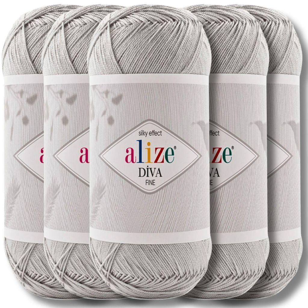 Alize 5x 100g Diva Fine Wolle, Uni, Häkeln, Stricken (Dove Grey - 168)