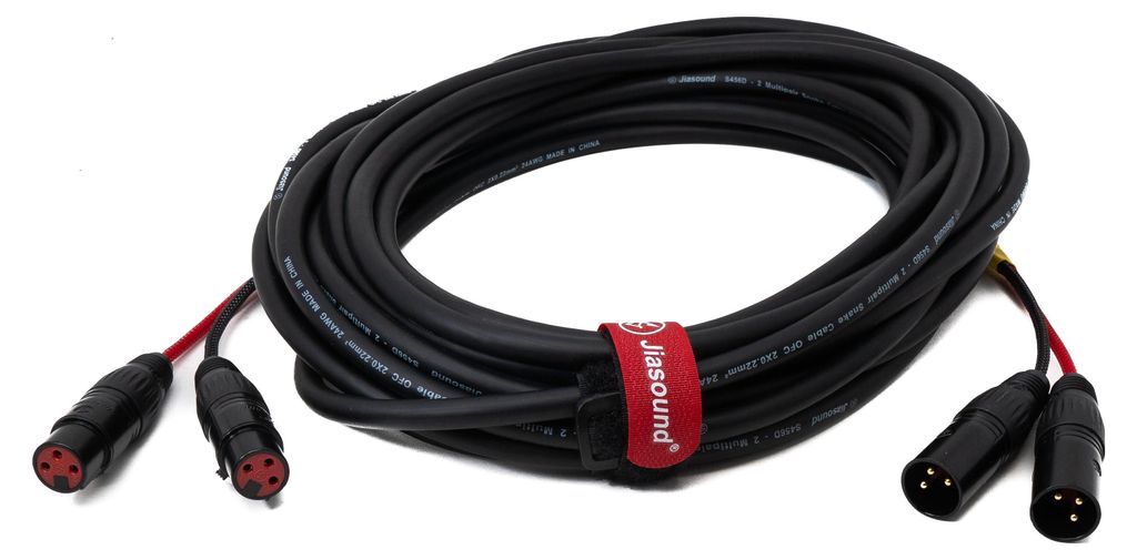 SYSTEM-S Audio Kabel 10 m XLR 3 polig 2x Stecker zu 2x Buchse AUX Adapter in Schwarz