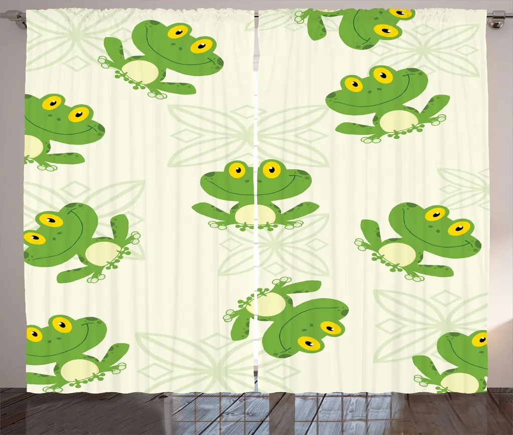 Rideaux Salon 280x225 cm Anti-Vis-à-Vis Grenouilles Vert Tilleul