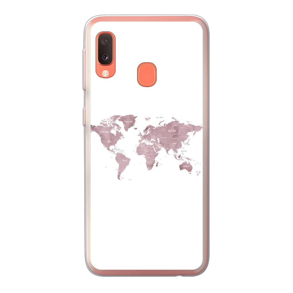 MuchoWow Handyhülle Schutzhülle Hülle für Samsung Galaxy A20e Weltkarte - Rosa - Weiß Silikon Softcase Handy Hülle - Abdeckung