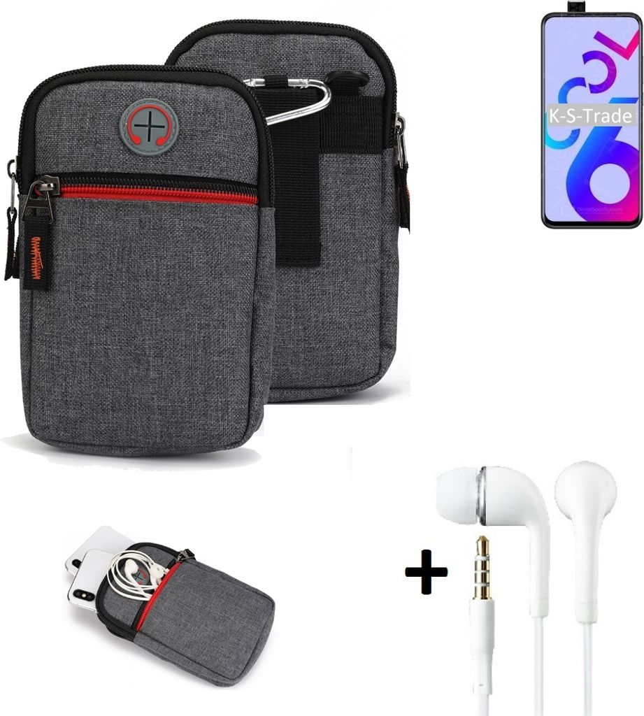 K-S-Trade Gürteltaasche + Kopfhörer kompatibel mit Coolpad Cool 6 Handy Tasche Holster Schutz Hülle Handy Hülle grau Zusatzfächer 1x