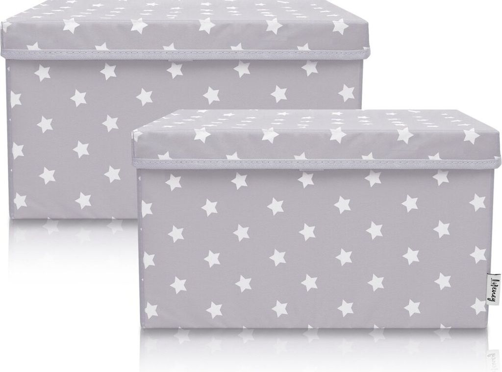 Lifeney 2-Set Aufbewahrungsbox Kinder (37x25x21cm) I Aufbewahrungskorb für Kinderzimmer und Wohnbereich I Kinder Aufbewahrungskiste (Hellgrau Stern)