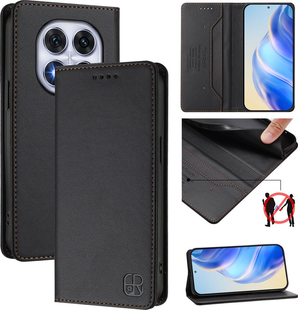Lederhülle für Xiaomi Redmi Note 14 Pro 5G/Note 14 Pro+ 5G Hülle Flip Brieftasche Kartenfächern Ständer Schutzhülle Schwarz
