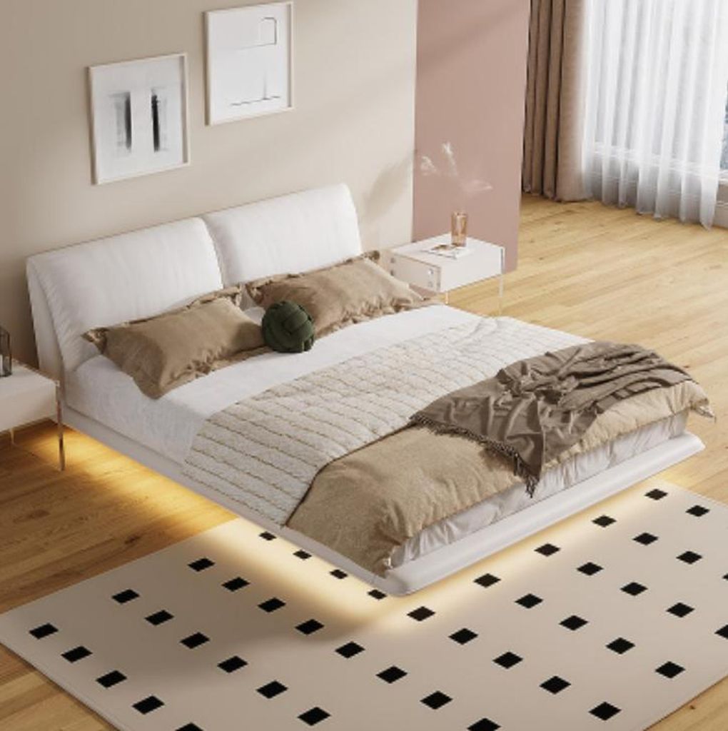 Weißes Schlafzimmer Bett Designer Textilbetten Luxus Holz Doppelbetten