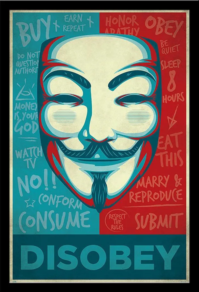 Affiche encadrée Disobey Mask sous cadre noir Shinsuke en bois MDF noir