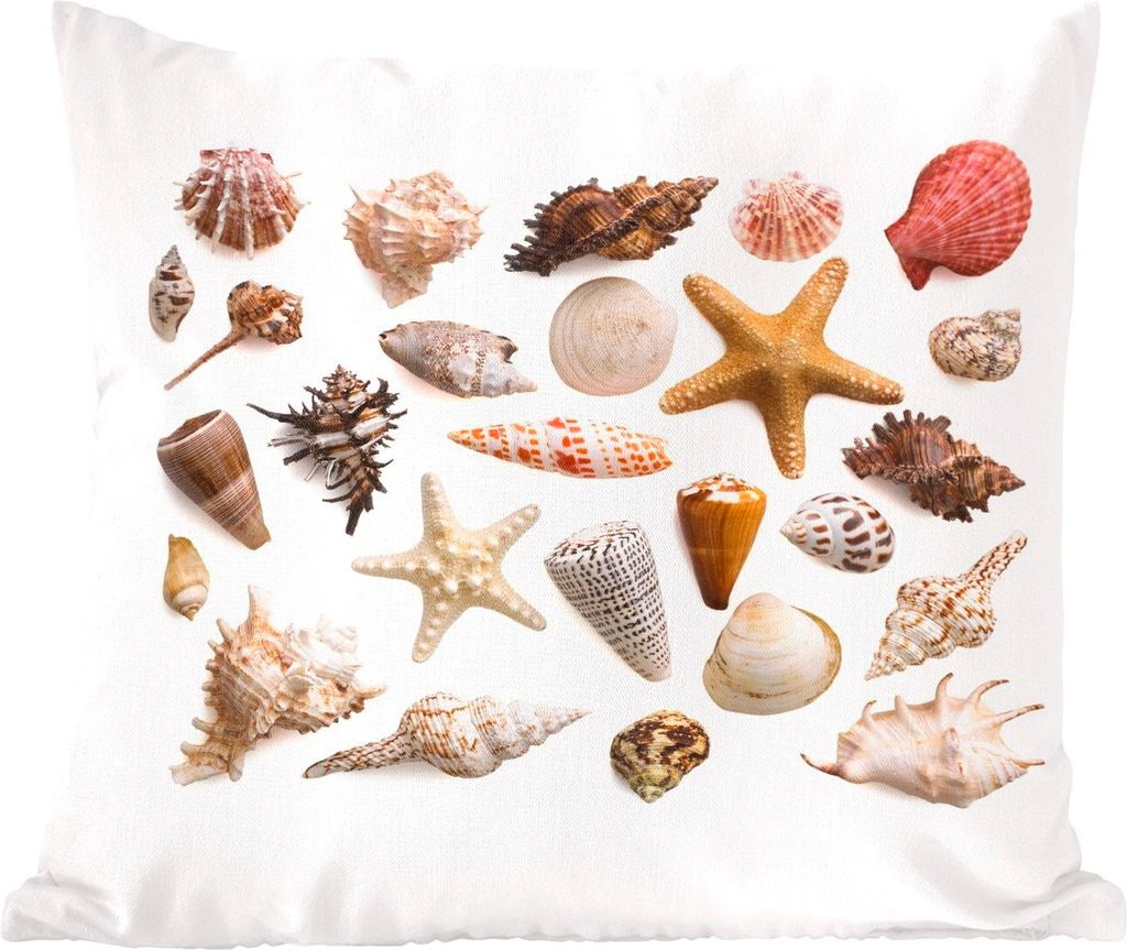 MuchoWow Zierkissen Sofakissen Wohnzimmer Dekokissen 45x45 cm Muschel - Seestern - Weiß - Schlafpolster - Polster für das Sofa