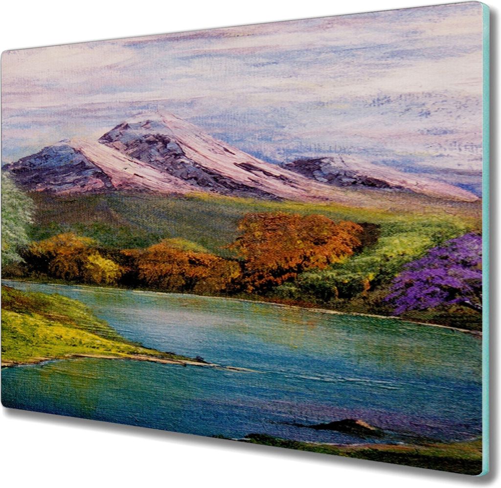 Coloray Herdabdeckplatte 60x52 cm Schneidebrett Kochplattenabdeckung Küchenbrett Hackbrett - Fluss berg