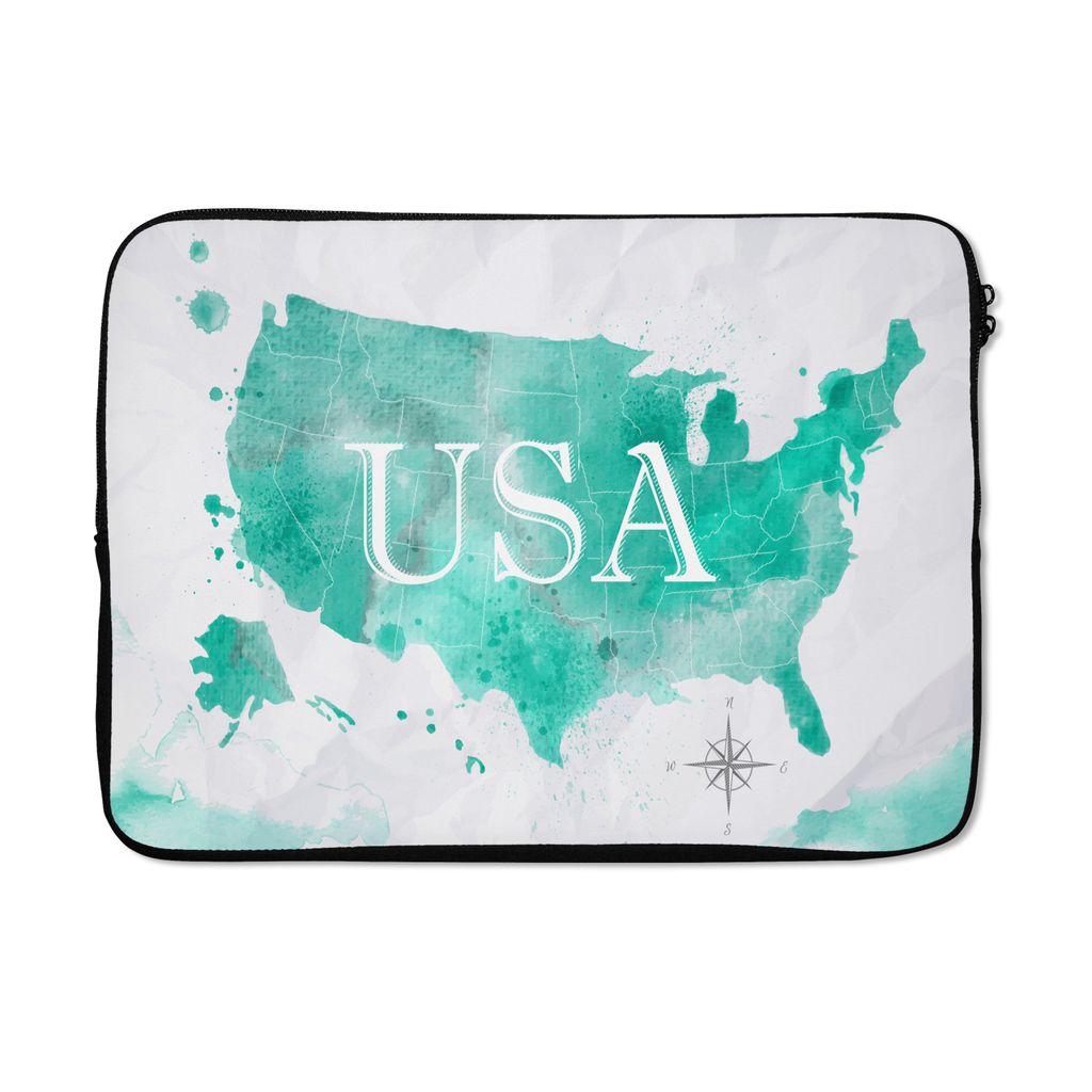MuchoWow Laptop Hülle 14 ZollKarte - Vereinigte Staaten - Aquarell Laptoptasche - Laptoptasche - Stoßsicher - Schutzhaube