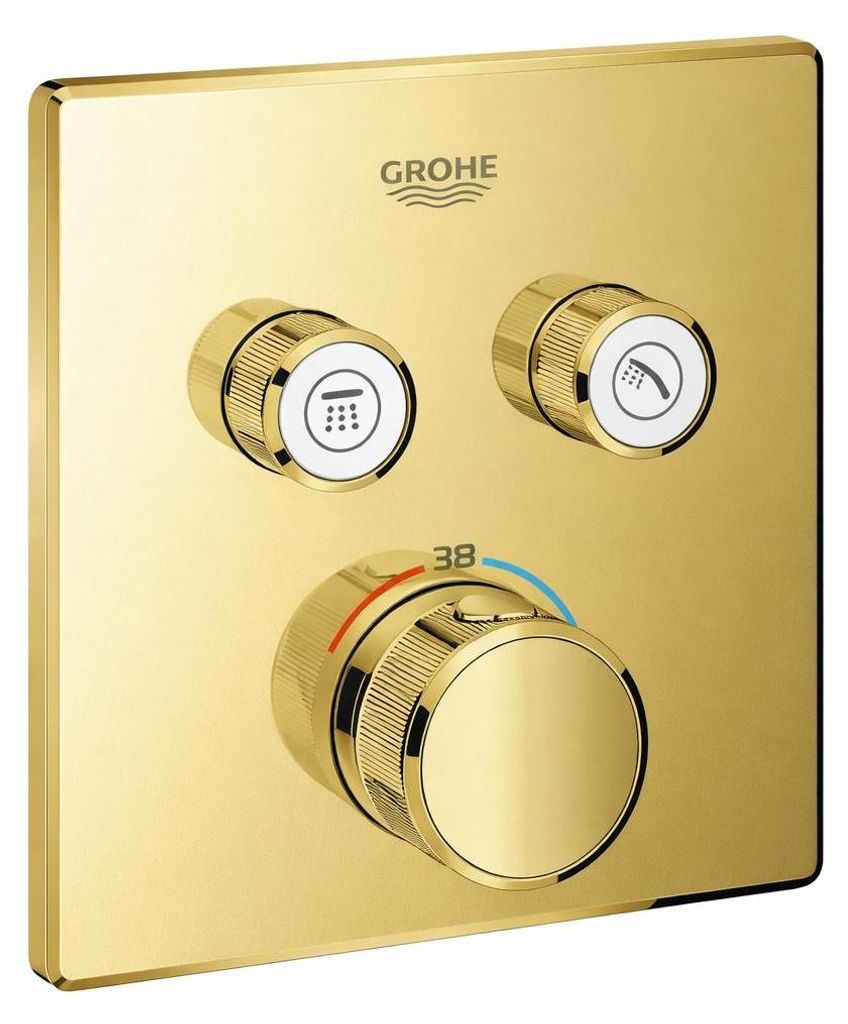 GROHE Thermostat Grohtherm SmartControl 29124, mit 2 Absperrventilen, Fertigmontageset für Rapido SmartBox, Wandrosette eckig, cool sunrise