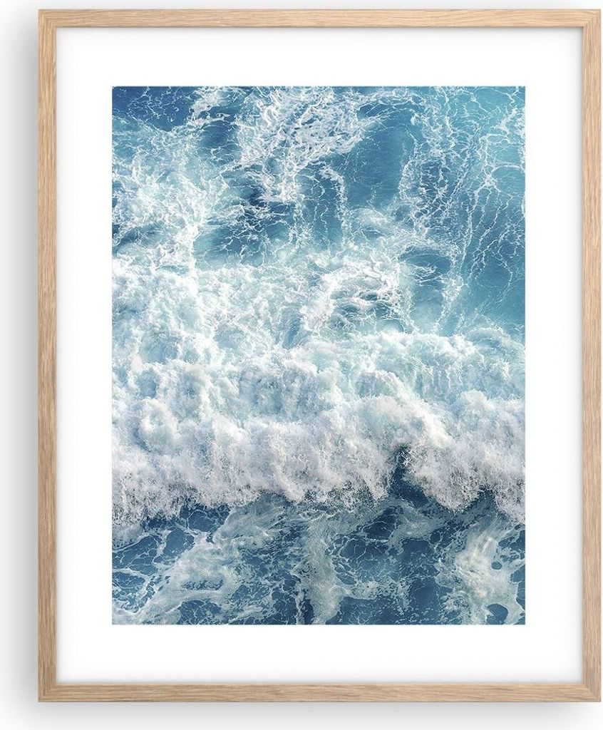 Gerahmtes Poster - Rahmen in heller Eiche - Meer Welle Ozean - 40x50 cm - Wand Bild - Wanddeko - Wandbilder - Kunstposter - Wandposter - Bilderrahm...