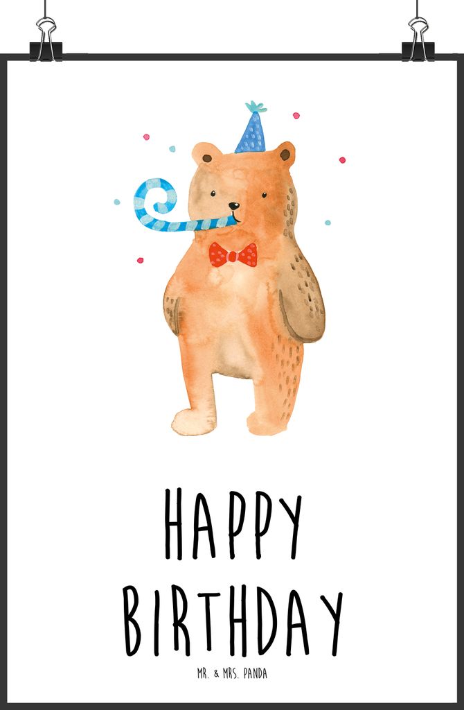 Mr. & Mrs. Panda Bild Bär Geburtstag DIN A3 - Weiß - Geschenk, Plakat, drucke, Wanddekoration, Glückwunsch, Designposter, Happy Birthday, Teddy,...