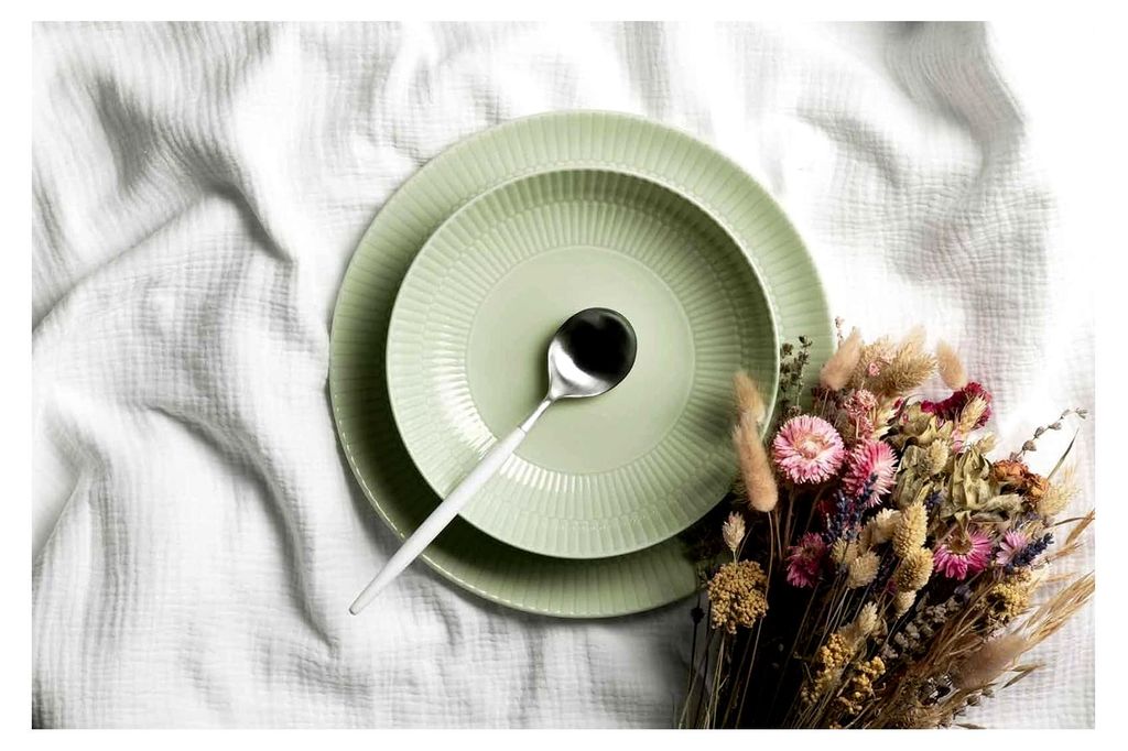 Amina Seladon Tafelservice 12-teilig, Runde Speiseteller (28 cm) und Suppenteller (21 cm) für 6 Personen, Geschirr-Set mit dezentem Relief-Muster,...