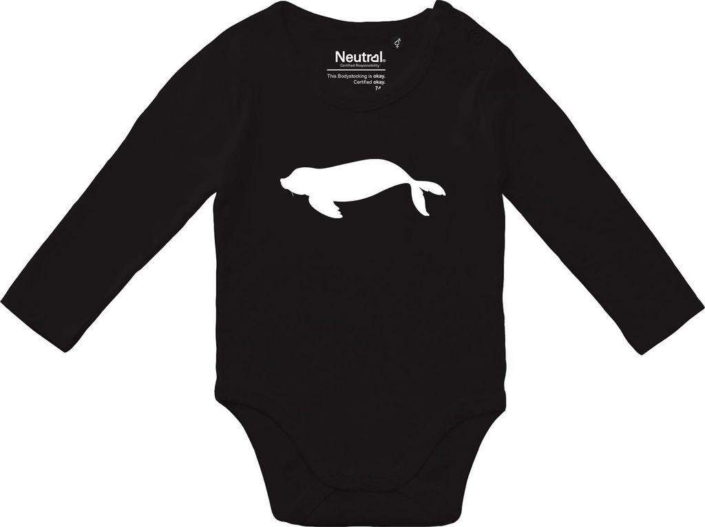 Huuraa Baby Body Robbe Silhouette 62 Black Baumwolle Fairtrade Langarmbody Geschenkidee