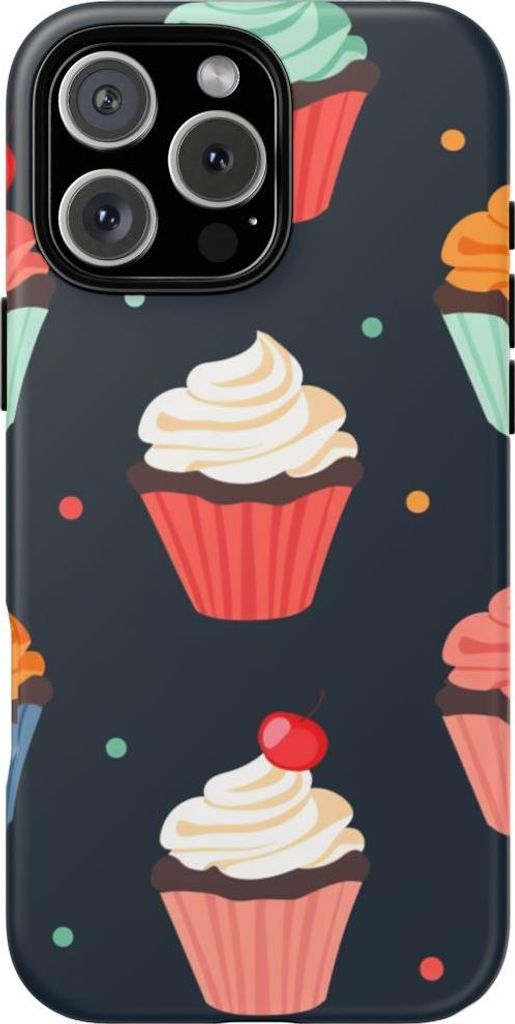 Bunte Cupcakes auf dunklem Hintergrund – Hülle Kompatibel mit iPhone 16 Pro Max