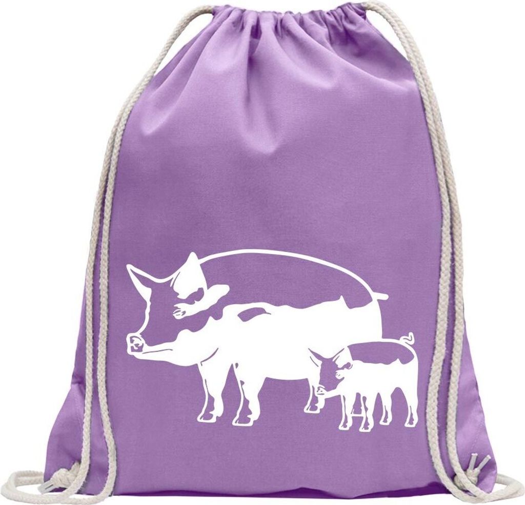 Kiwistar - Turnbeutel - lavendel - Schwein Motiv 8 - Sau - Baby - Fun Rucksack Sport Beutel Gymsack Baumwolle mit Ziehgurt