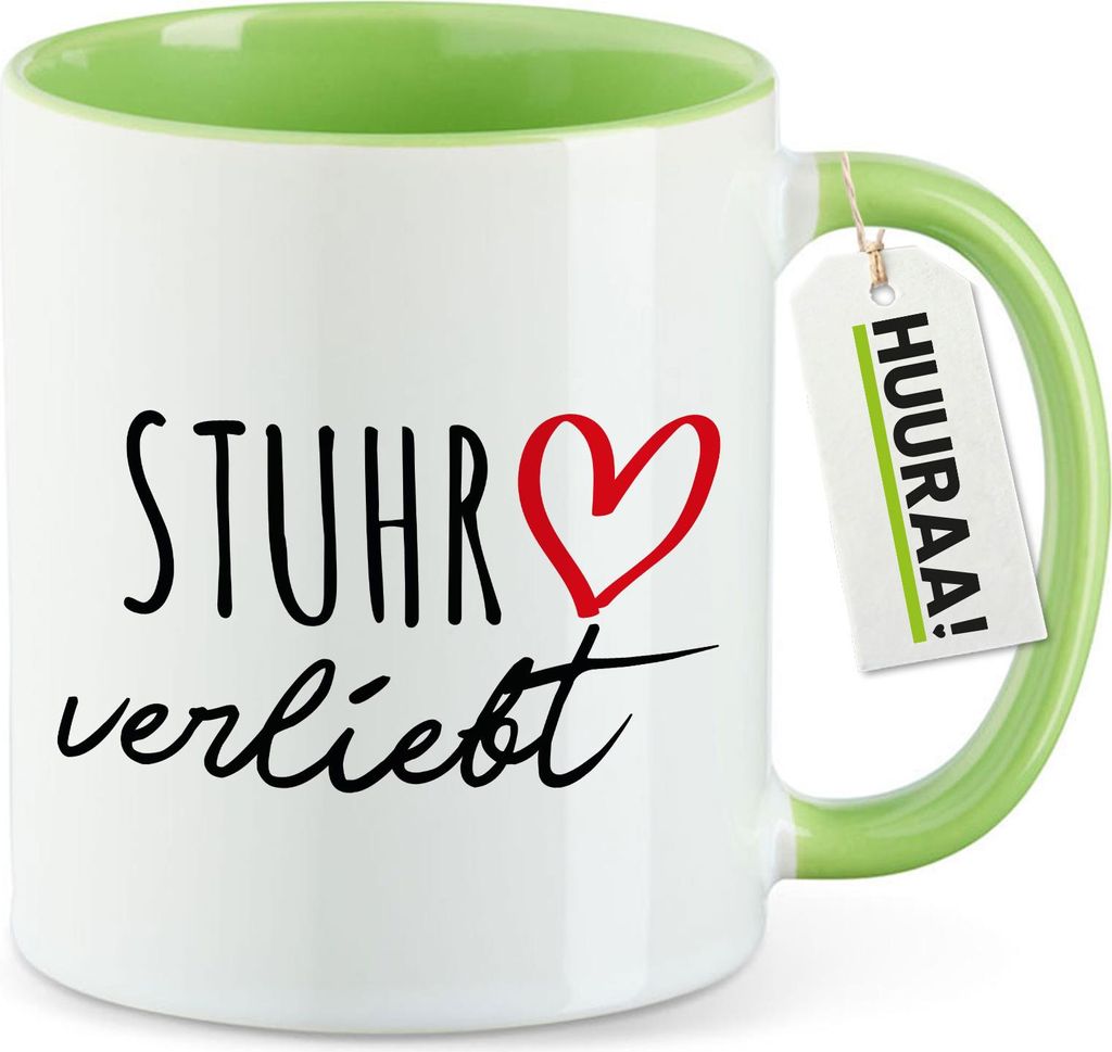Huuraa Kaffeetasse Stuhr verliebt 330ml Grün Keramik Kaffeebecher Geschenkidee