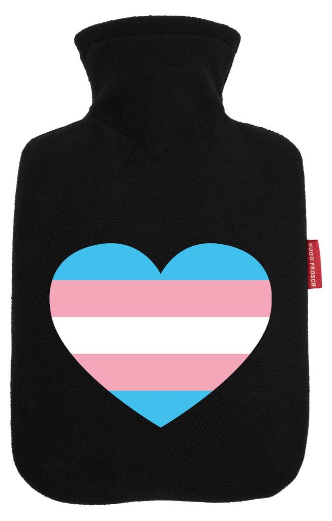 Huuraa Wärmflasche Trans Pride Flagge LGBTQ Herz 1,8 Liter Black Classic Veloursbezug Bettflasche Geschenkidee