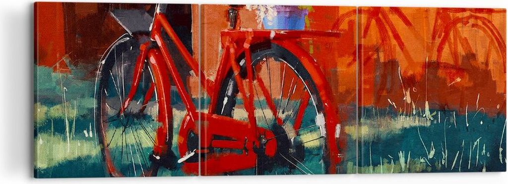 Bild auf Leinwand - Leinwandbild - Fahrrad Blumen - 120x40cm - Wand Bild - Wanddeko - Wandbilder - Leinwanddruck - Bilder - Kunstdruck - Wanddekora...