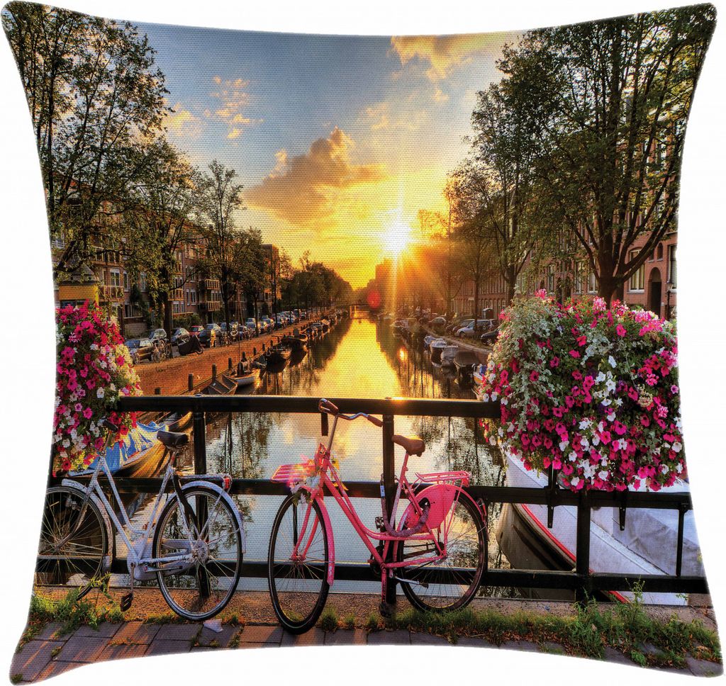ABAKUHAUS Amsterdam Kissenbezug, Sonnenaufgang über die Stadt, Wasser und Schmutz resistent Stoff Digital Druck Für den Innen oder Außen Bereich...