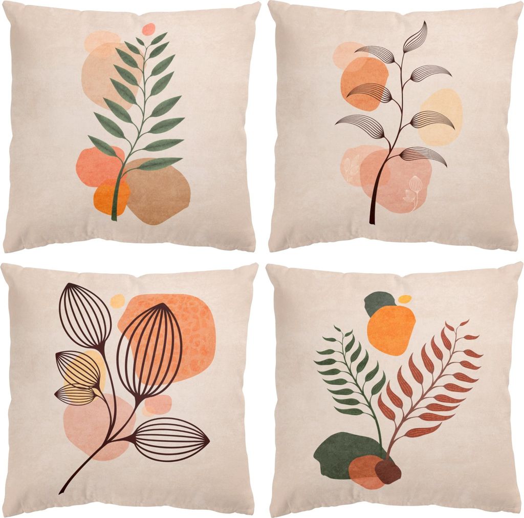 Dekokissen 4-teilig Muster draußen / Outdoor Zierkissen waschbar Blumenmuster bunt Pop Art Sofakissen ohne Füllung