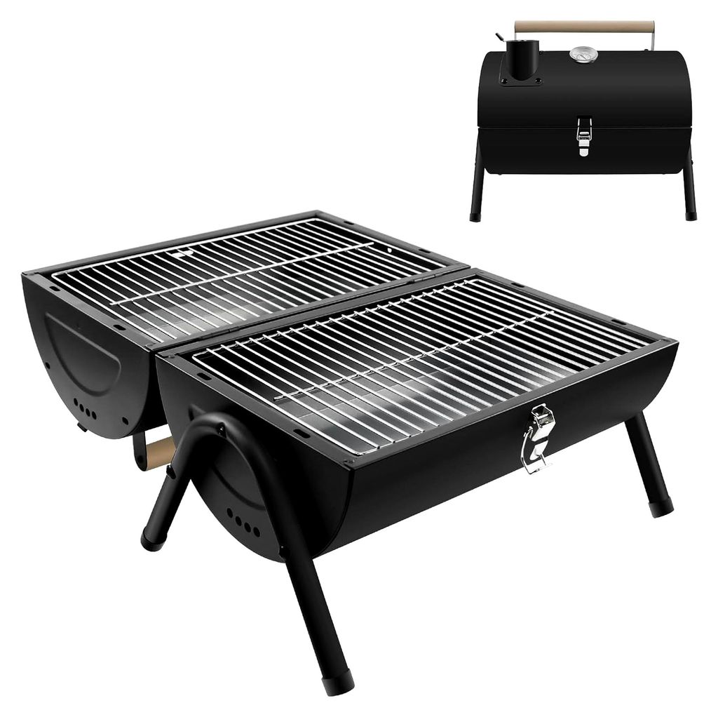 Tragbarer Holzkohlegrill Klappgrill, Campinggrill mit doppelter Grillfläche 33,7 x 21,5 cm, leichter Tischgrill für Outdoor-Picknick und Camping,...